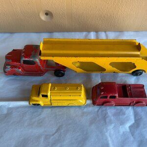 Vintage  50s Tootsietoy Truck, Auto Transport Trailer, Fire Truck and Gas Tanker